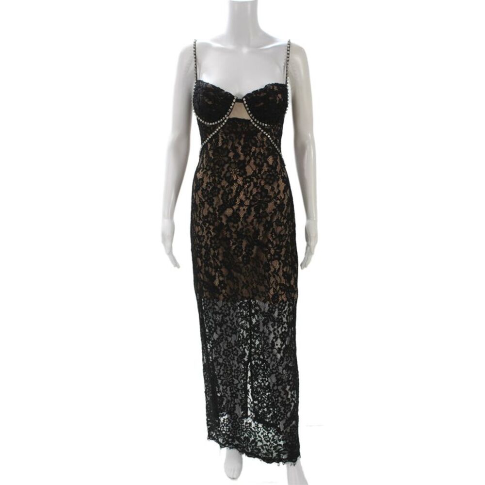 Self Portrait Women Slip Dress Black Sleeveless Mock Neck Designer Size 8